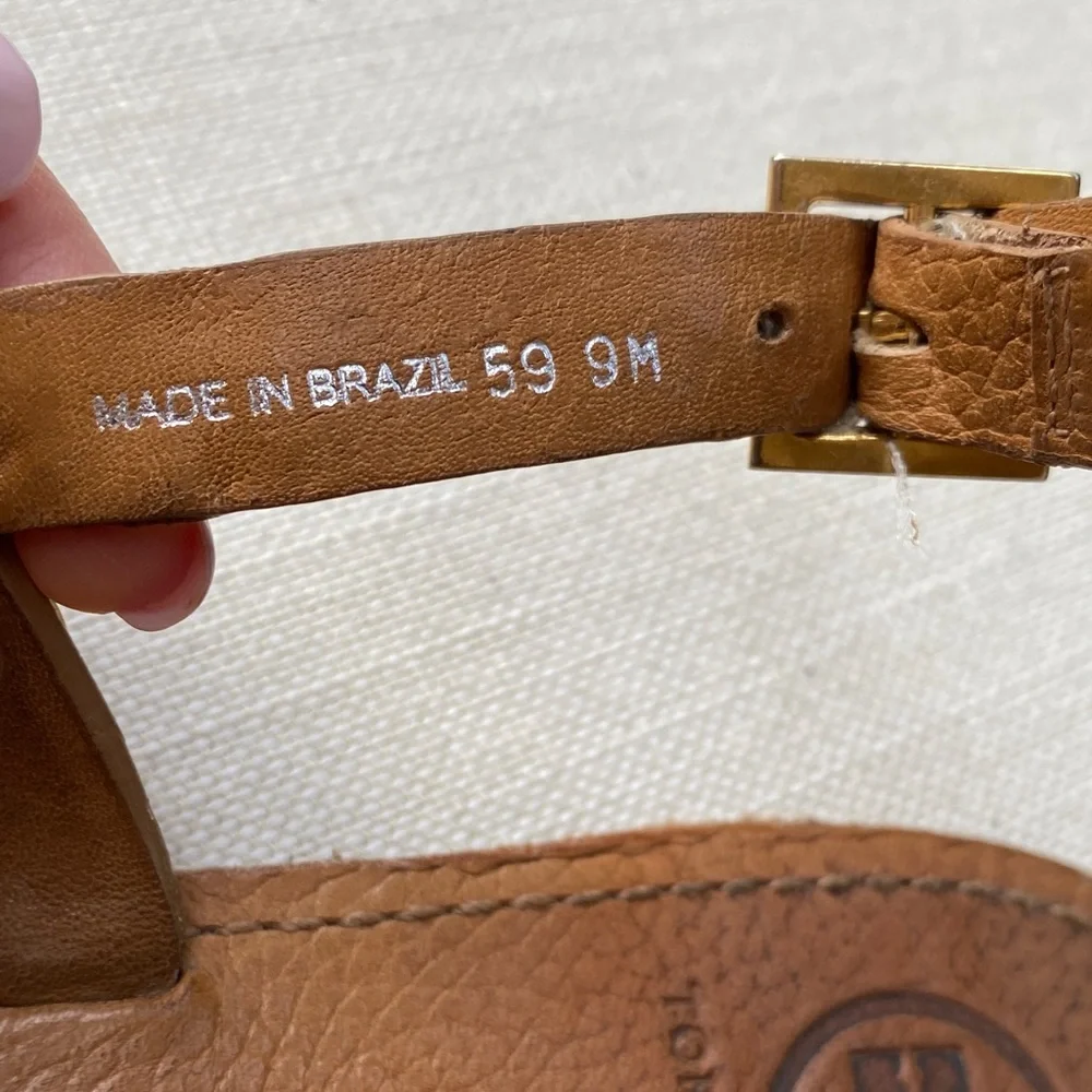 GUC Tory Burch Brown Leather Sandals with Gold Accents - Picture 5 of 8